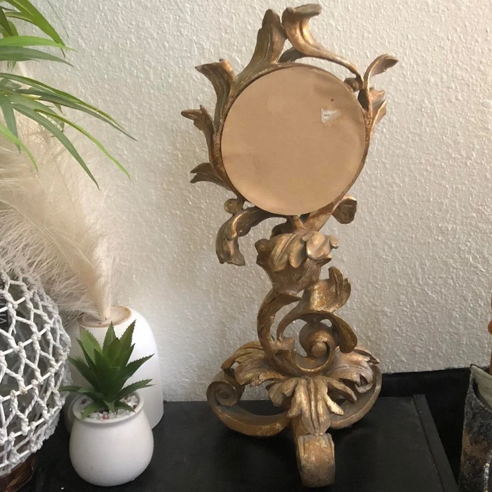 Vintage Art Nouveau MCM Ornate Brass Antique Whimsical Table Mirror Antique RARE